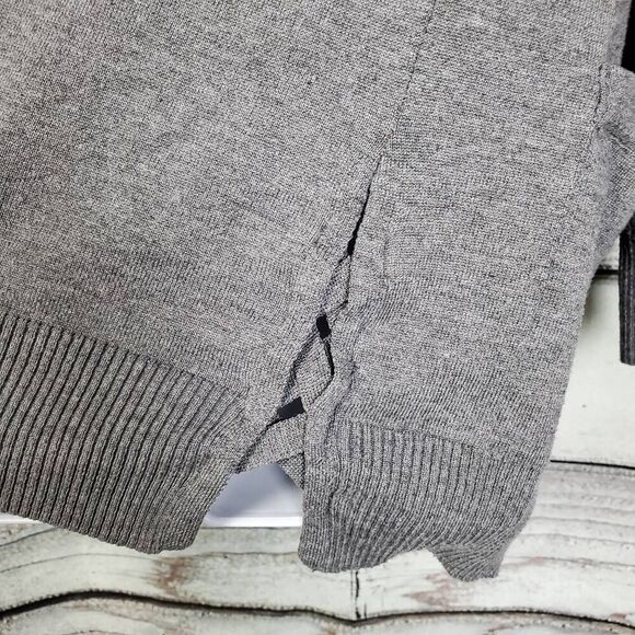 Pink Rose Gray Hooded Open Cardigan with Pink White Stripes Pockets Size Large - Picture 2 of 8